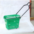 Supermarket rolling basket cart with telescopic handle